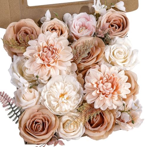 Brown Nude Artificial Flowers Combo Box Silk Roses for DIY Bouquets by AKAUKIN
