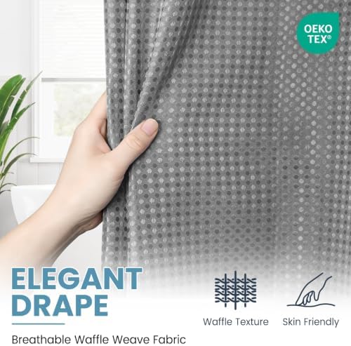 SORTTO Ringless Waffle Shower Curtain with Snap in Liner Set, 71x80, Grey - Image 3