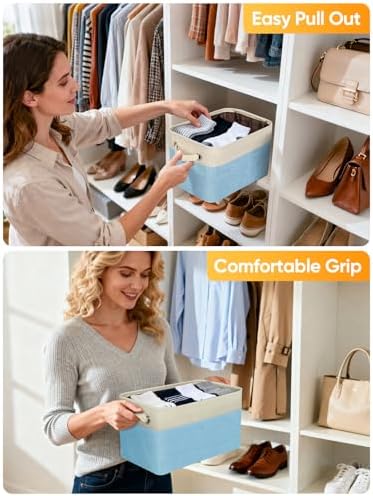 BALEINE 3 Pack Fabric Closet Storage Bins for Shelves, Linen Closet Organizers and Storage, Decorative Baskets for Organizing, Shelf, Clothes, Home, Office (Skyblue, 17''x13''x10.5'') - Image 5
