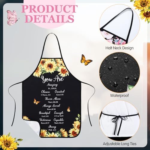 Maiteenly 4 Pcs Christian Sunflower Aprons for Women Religious Aprons Bible Verse Apron First Communion gifts for Women - Image 3