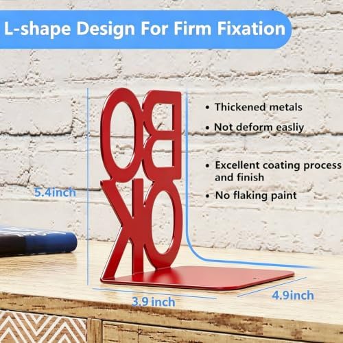 Book Ends Red Metal BookEnds for Bookrack Desk,Books - Image 2