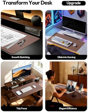 YSAGi Leather Desk Protector, Office Mat, Large Mouse Mat, Non-Slip PU Leather Blotter, Laptop Desk Mat, Waterproof Writing Pad for Office and Home(Chocolate, 40" x 24") - Image 3