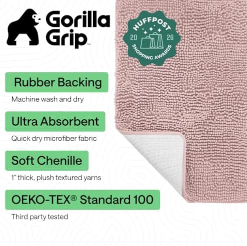 GORILLA GRIP Bath Rug Mat for Bathroom, Absorbent Chenille 24x17 Dusty Rose - Image 2