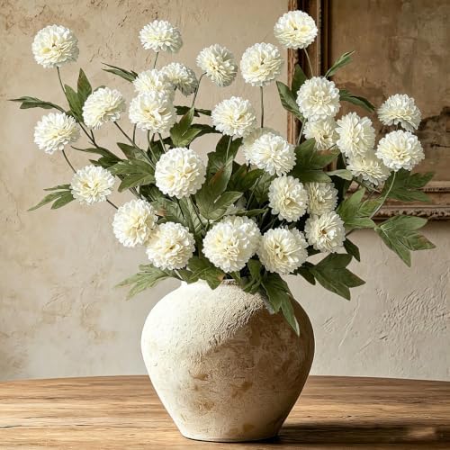 6PCS Cream Mums Long Stem Faux Fall Flowers Realistic Artificial Fall Flowers Indoor 25.5" Faux Silk Mums Flower Stems for Vases Flowers Artificial for Decoration Farmhouse Home Decor by CORVYUC