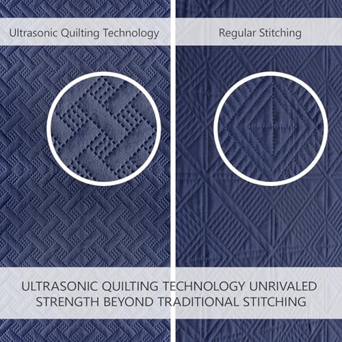 FLYMME Quilts Queen Size - Ultra Soft Navy Blue Quilt Lightweight Microfiber Bedspreads, Classic Basket Weave Pattern Bedspread Bed Coverlet 3 Pieces for All-Season (1 Quilt, 2 Pillow Shams) - Image 3
