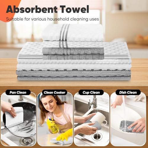 Oven Mitts Kitchen Towels and Dishcloths with Pot Holders Sets, Oven Gloves Hot Pads 500°F Heat Resistant with Silicone Grip, Include 2 Cooking Gloves/2 Potholders/4 Kitchen Towels/4 Dish Towels-Gray - Image 4