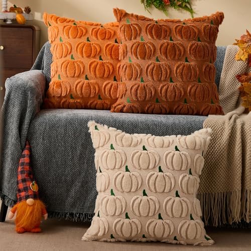 DFXSZ Fall Pillow Covers 18x18 2Pcs Orange Green Yellow Pumpkin Fall Decorations - Image 4