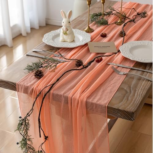 Fresh Salmon Cheesecloth Table Runner 120 in Fall Party Home Decorations by KEKETOARRANGE