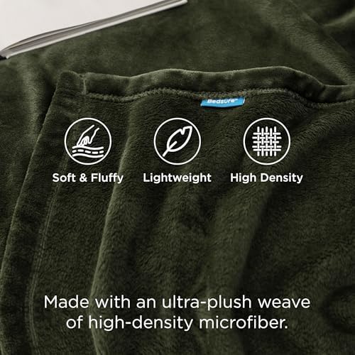 Bedsure GentleSoft Fleece Blanket Twin Size Olive Green - 300GSM Lightweight Plush Fuzzy Cozy Soft Warm Blanket for Bed, Sofa, Couch, Travel, Camping, 60x80 inches - Image 3