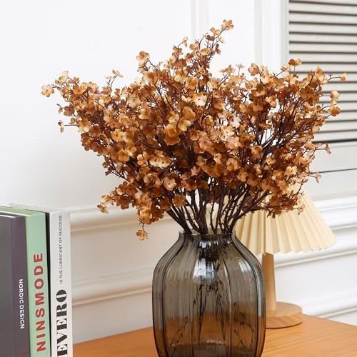 JAKY-Global Babys Breath Silk Artificial Flowers 12 Bundle Fake Plants Fall Stems Decorations for Home Farmhouse Decor Bouquets DIY Garden (Dark Brown White 12pcs) - Image 2