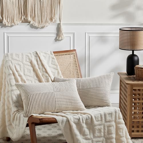 Fancy Homi 2 Packs Neutral Taupe Lumbar Decorative Throw Pillow Covers 14x22 Inch for Living Room Couch Bed Sofa, Farmhouse Home Decor, Soft Striped Corduroy Rectangle Accent Cushion Case 35x55 cm - Image 6