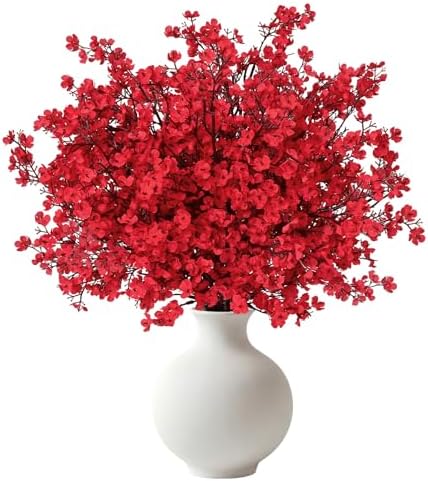 Waipfaru Red Fake Flowers, 6 Pcs Baby's Breath Artificial Flowers, Real Touch Silk Flowers Fall Stems for Spring Summer Fall Thanksgiving Christmas Decor Floral Arrangement, 19 Inches - Image 5