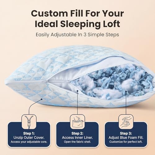 Alkyonos Shredded Memory Foam Pillows for Sleeping, Adjustable Firm Pillow for Side, Back and Stomach Sleepers, Very Soft ＆ Warm for Winter ＆ Spring, King Size Set of 2 - Image 5