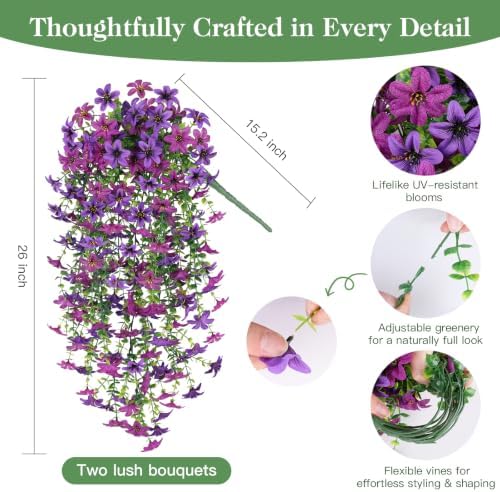 Realistic Faux Silk Flowers, Indoor Outdoor Hanging Decor, 2PCS - Image 4