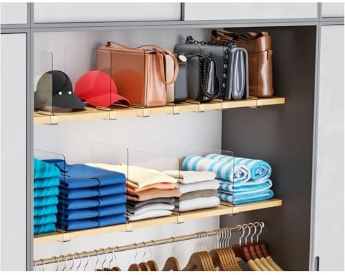Yieach 6 Pack Acrylic Shelf Dividers for Closet Organization,Towel,Sweater,Purse Organizer - Adjustable Height - Vertical Shelf Separators for T Shirt,Clear Closet Shelf Divider for Wood Shelves - Image 6