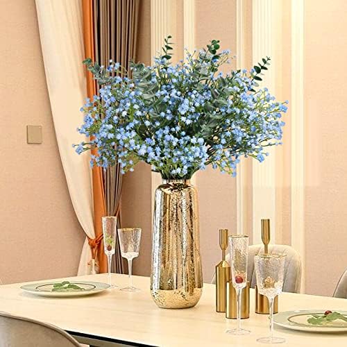 Blue Babys Breath Artificial Flowers with Fake Eucalyptus Leaves, 18Pcs - Image 4