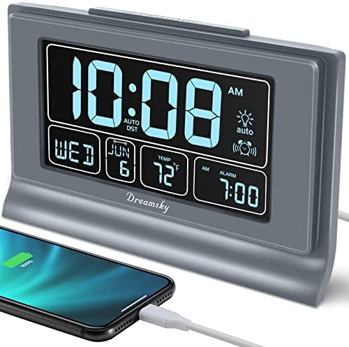 DreamSky Alarm Clocks for Bedrooms with Battery Backup, Auto Set by DreamSky