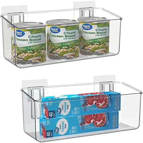 vacane 2 Pack Plastic Adhesive Mount Over Cabinet Door Organizer, Wall Organization Container Makeup Organizer Hanging Basket Bins for Kitchen, Pantry, Craft Room, Office, Space Saving Holder by vacane