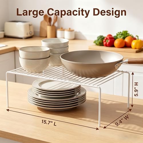 iPEGTOP Kitchen Cabinet Storage Shelf Rack, Set of 2 Large (15.7 x 9.4 Inch) Rustproof Metal Wire Shelves Spice Shelf Rack Cupboard Organizer for Pantries Countertops Utensils Organization, White - Image 3