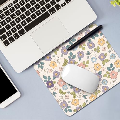FROGIGO Mouse Pad with Stitched Edges - Cartoon Floral Mousepad for Women, 9.25 x 7.75 inch Washable Square Desk Pad, Non-Slip Rubber Base, Office Home Laptop Accessories - Cartoon Florals - Image 4