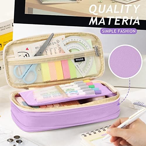 KPX Big Capacity Pencil Pen Case Bag with Zipper Office College School Storage Large Capacity Bag Pouch Holder Box Organizer Colorful (Purple) - Image 5