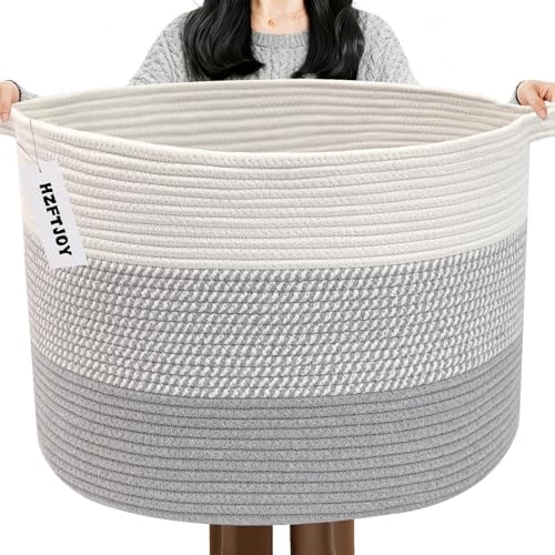 115L Extra Large Blanket Basket,Woven Rope Laundry Basket-Grey by HZFTJOY