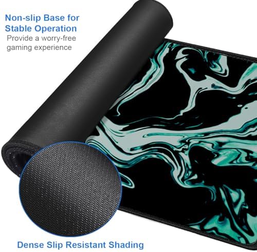 Large Mouse Pad, 31.5x15.7 inch Large Extended Computer Keyboard Mouse Mat, Water Resist Non-Slip Mousepad Rubber Base Long XXL Desk Mouse Pad for Gaming, Office & Home, Marble Cyan - Image 4
