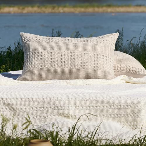 PHF Cotton Waffle Pillow Shams King Size 20" x 36", Oatmeal, No Insert - Image 6