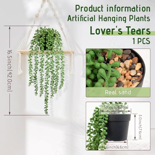 Realistic Artificial String of Pearls Plant - Faux Hanging Succulent Trailing Plant with Black Pot, Natural-Looking Small Potted Faux Plant Indoor Outdoor for Home Office Shelf Decor - Image 2