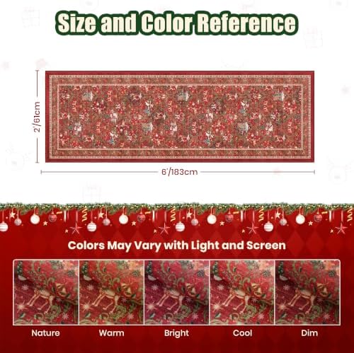 Christmas Runner Rug 2x6, Washable Rugs for Bedroom (2'x6', Red) - Image 2