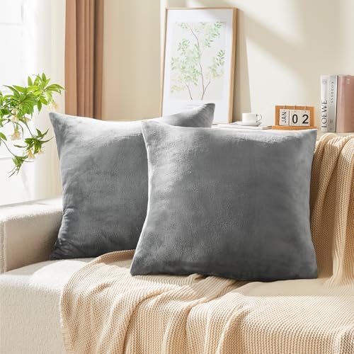 BEDELITE Velvet Pillow Covers with Zipper, Gray, 26x26 Inches, 2 Pack - Image 2
