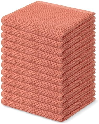 Homaxy 100% Cotton Waffle Weave Kitchen Dish Cloths 12-Pack, Coral by Homaxy