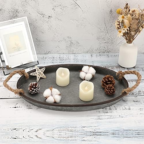 Hipiwe Galvanized Metal Iron Tray Farmhouse Serving Trays with Rope Handle - Image 2