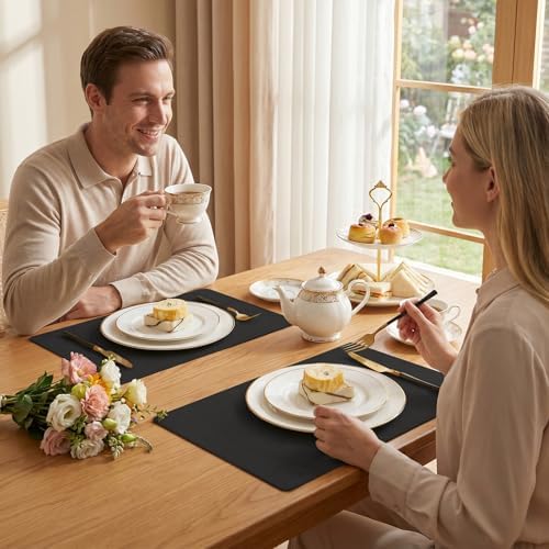 Romanstile Faux Leather Vinyl Placemats Set of 4, Black - Image 7