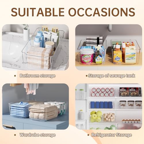 Clear Fridge Organizer, Refrigerator Organizer Bins with Handle, Freezer, Kitchen Cabinet, Pantry Organization, BPA Free Fridge Organizers (12.4 inch 8 Pack) - Image 6
