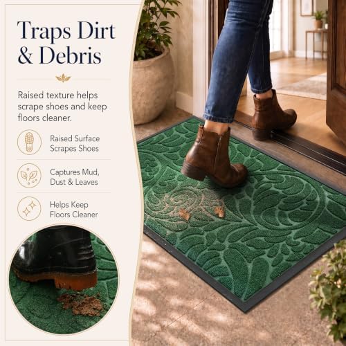 Yimobra Large Door Mat Outside Entrance, Floral Outdoor Mat, 36x24,Green - Image 3