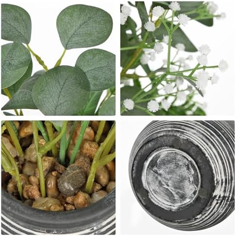 Briful Artificial Floral Arrangement Centerpiece with Eucalyptus & Mixed Greenery – 14.5” Pre-Arranged Faux Flowers in Textured Black & White Ceramic Vase for Table, Shelf & Entryway Décor - Image 7