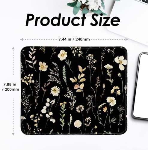 FROGIGO Mouse Pad with Stitched Edges - Dark Floral Mousepad Set for Women, 9.25 x 7.75 inch Washable Desk Pad, Non-Slip Rubber Base, Office Home Laptop Accessories - Midnight Botanical-2 Pack - Image 3