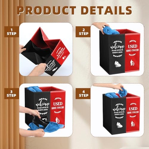 Shoe Cover Box Dispenser Foldable Storage Bin Holder, Black, Red - Image 3