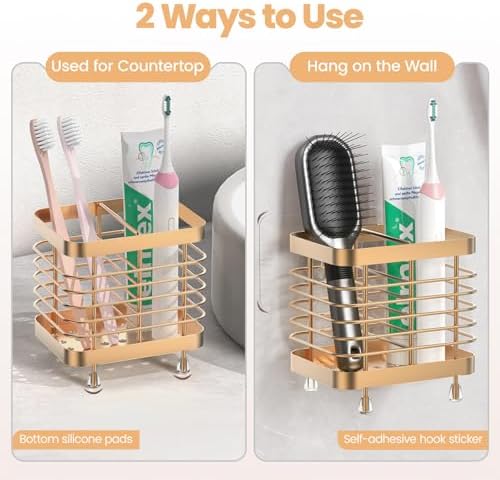 Luxspire Toothbrush Holders for Bathroom, Stainless Steel,2 Slots,Rose Gold - Image 2
