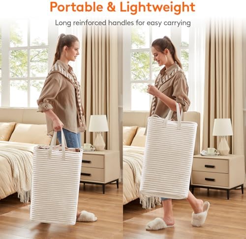 Lifewit 80L Large Laundry Baskets, Laundry Hampers Bags, 2 Pack, Beige - Image 4
