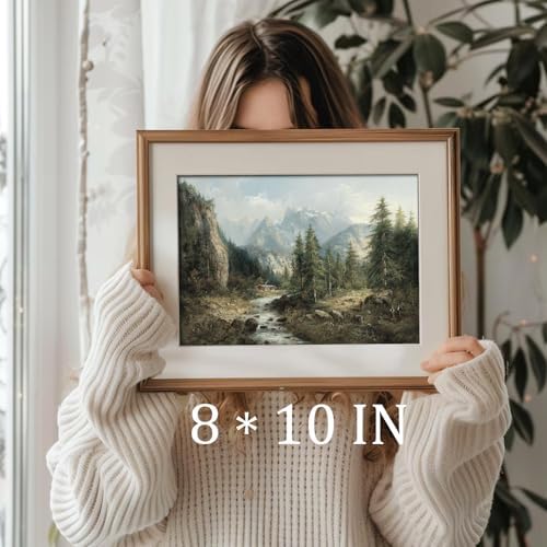 uniro Mountain Landscape Painting Vintage Spring Forest Wall Art Print Rustic Cabin Scenery Wall Decor Canvas Prints Farmhouse Spring Wall Art - 8x10 Unframed - Image 3
