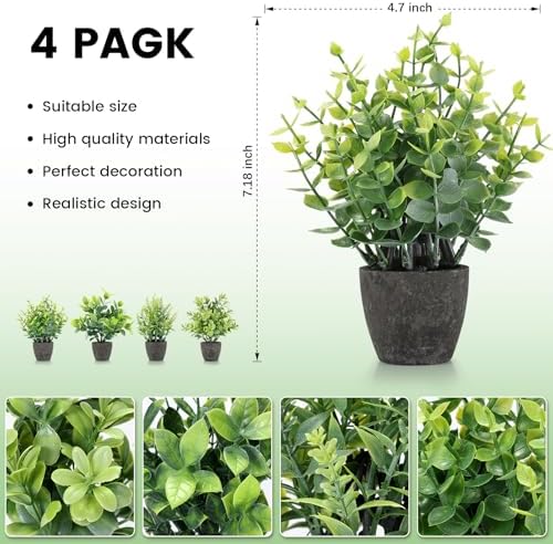 4 Pack Fake Plants Mini Artificial Greenery Potted Plants Bathroom Decor - Image 3