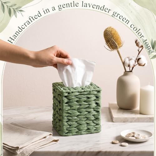 Sage Green Tissue Box Cover Water Hyacinth Bathroom Tissue Holder,Cube - Image 3