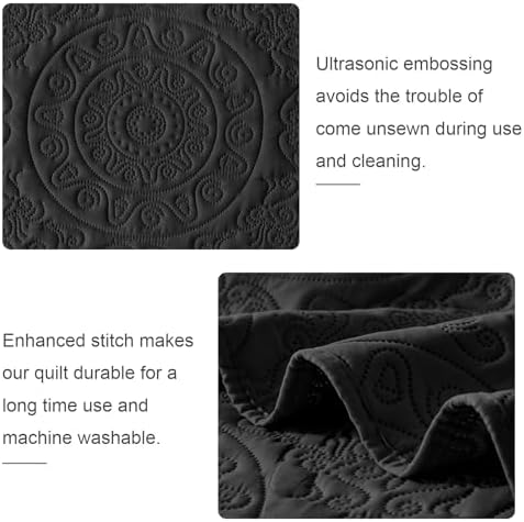 WURUIBO Black Quilt Set King/Cal King Size, Embossing Microfiber Bedspreads with Pillow Sham, Ligthweight Breathable Thin Coverlet, Reversible Bedding Set for All Season (1 Quilt, 2 Pillow Shams) - Image 5