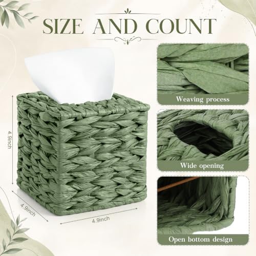 Sage Green Tissue Box Cover Water Hyacinth Bathroom Tissue Holder,Cube - Image 2
