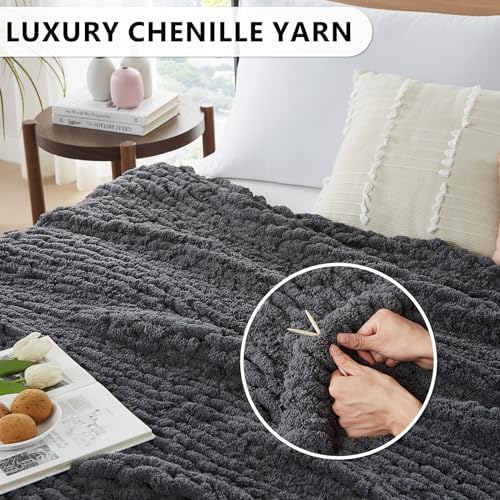 L'AGRATY Chunky Knit Throw Blanket for Couch, 40 x 50 Inches, Dark Grey - Image 5