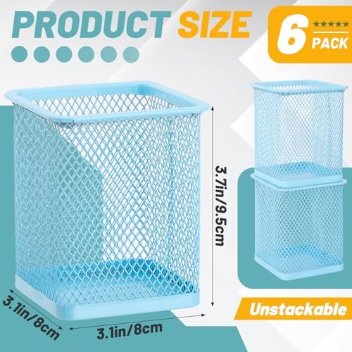 Segarty Pencil Holder, 6 Pack Square Light Blue Pen Holder for Desk, Mesh Pencils Cup Container Marker Organizer Set for Office Supply, School Classroom, Home Desktop Storage and Organization - Image 2