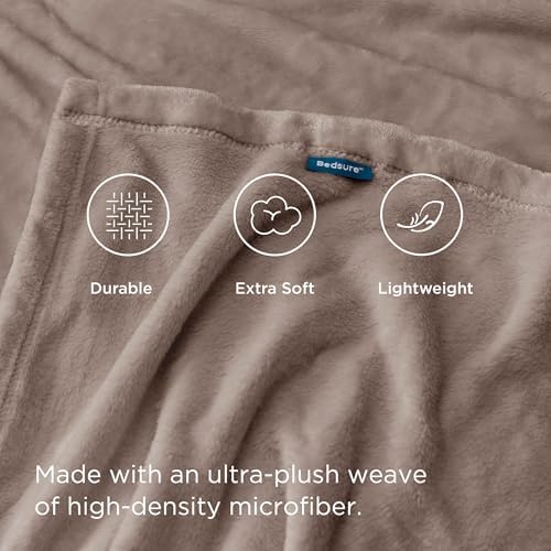 Bedsure GentleSoft Fleece Blankets Twin Size Light Brown - 300GSM Lightweight Plush Fuzzy Cozy Soft Blanket for Bed, Sofa, Couch, Travel, Camping, 60x80 inches - Image 4