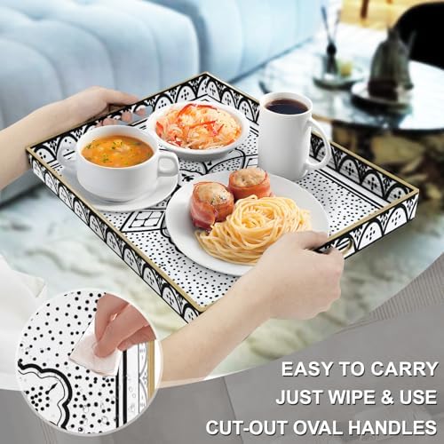 MAONAME Plastic Serving Tray with Handles, Rectangle Black Decorative Tray - Image 3